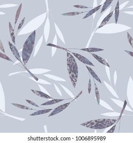 Leaves Seamless Pattern. Hand Drawn Vector Background.