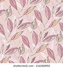 Leaves Seamless Pattern. Hand drawn Illustration. Vector Baclground.