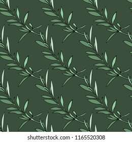 Leaves Seamless Pattern. Hand Drawn Illustration. Vector Background.