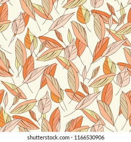 Leaves Seamless Pattern. Hand Drawn Illustration. Vector Background.