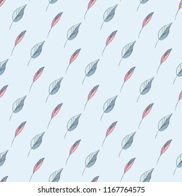 Leaves Seamless Pattern. Hand Drawn Illustration. Vector Background.