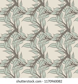 Leaves Seamless Pattern. Hand Drawn Illustration. Vector Background.