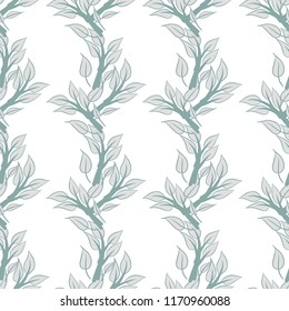 Leaves Seamless Pattern. Hand Drawn Illustration. Vector Background.