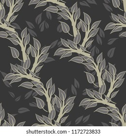 Leaves Seamless Pattern. Hand Drawn Illustration. Vector Background.