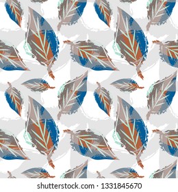 Leaves Seamless Pattern. Hand Drawn Background. Nature Design Template.