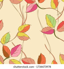 Leaves Seamless Pattern. Hand Drawn Floral Background.