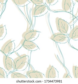 Leaves Seamless Pattern. Hand Drawn Floral Background.
