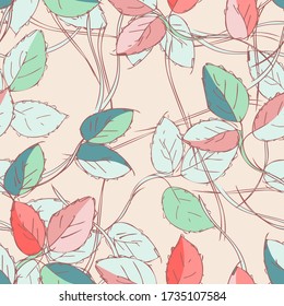 Leaves Seamless Pattern. Hand Drawn Floral Background.