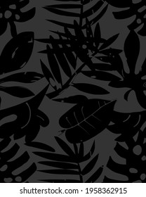 Leaves seamless pattern hand drawn in vector. Tropical and exotic leaves. Flat style vector. Monstera, aralia, palm tree, banana palm . Paper, wall paper, wrapping paper, textile.