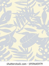 Leaves seamless pattern hand drawn in vector. Tropical and exotic leaves. Flat style vector. Monstera, aralia, palm tree, banana palm . Paper, wall paper, wrapping paper, textile.