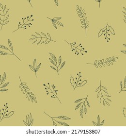 leaves seamless pattern hand drawn doodle. 