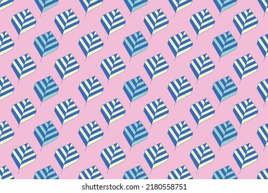 Deja El Estilo De Arte De Línea De Patrón Sin Margen. Patrón floral con hojas azules sobre fondo rosado para boda, aniversario, cumpleaños y fiesta. Diseño De Impresión Abstracta Floral Moderna. Ilustración del vector
