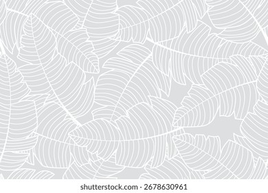 Hinterlässt nahtlose Muster Linie Art Style. tropische Blätter Hintergrund. Handgezeichnete florale Tapete. Lineares botanisches Design für Drucke, Oberfläche, Dekoration, Stoff. Vektorgrafik. Keine AI