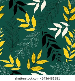 leaves seamless pattern on green background