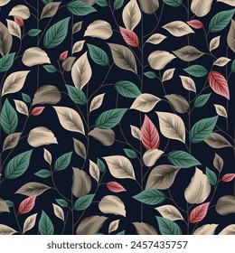 leaves seamless pattern on navy background