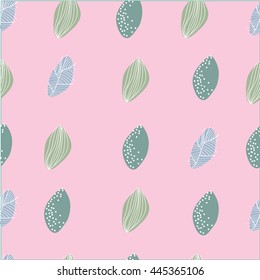 Leaves seamless pattern on pink background