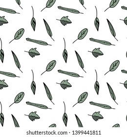Leaves seamless pattern on white background.  Vector illustration in trendy dirty art style. 