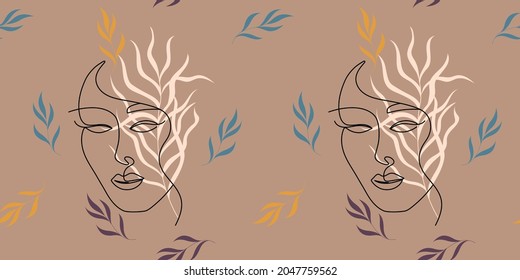 Leaves seamless pattern in pastel color. Nature background. Vector illustration for design.