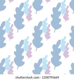 Leaves seamless pattern in pastel colors in flat style. Leaf branch backdrop. Vector forest illustration on white background. Flat style for textile fabric, wrapping