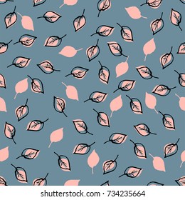 Leaves Seamless Pattern. Pastel  peach color and black. Hand Drawn backdrop for wallpaper, textile, invitations, wedding, wrapping papers, etc. Vector