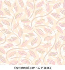 Leaves Seamless Pattern. Pink Floral Vector Background.