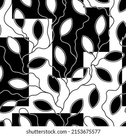 Leaves seamless pattern. Repeated abstract flower background. Modern leaf texture. Repeating contemporary design for prints. Black and white stylish patern. Repeat graphic lattice. Vector illustration