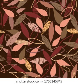 Leaves. Seamless pattern scattered autumn leaves. Unusual abstract texture. EPS 10 vector.