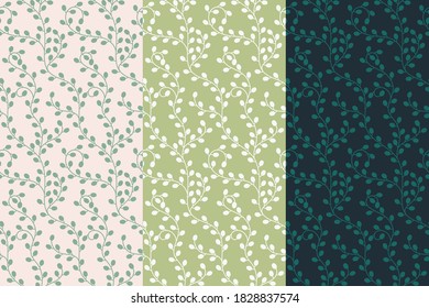 Leaves. Seamless pattern set. Vector leaf. Hand drawn repeating elements. Fashion print. Design for textile or clothes. Natural background