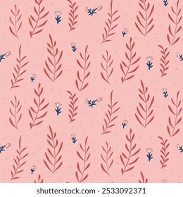 Deja el patrón sin fisuras. Fondo floral simple de la repetición. Diseño estilizado de patrones de superficie de ramas y flores. Vector plano dibujado a mano ilustración.