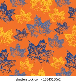 Leaves seamless pattern.  Seamless pattern of stylized maple leaves two colors Hand painted illustration.