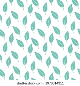 Leaves with a seamless pattern. A pattern for a summer mood, blue leaves on a white background, isolated. Tropical, floral background.
