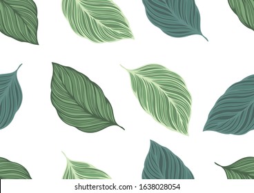 leaves seamless pattern turquoise and green leaf vector illustration Isolated on white background