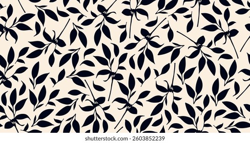 Leaves Seamless Pattern. Vector Abstract Leaf Design Hand Drawn Style. Minimalist Trendy Contemporary Floral Design for Prints, Textile, Fabric, Posters, Invitations, Branding Design. Not AI