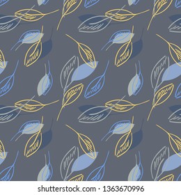 Leaves Seamless Pattern. Vector Background. Hand Drawn Illustration.