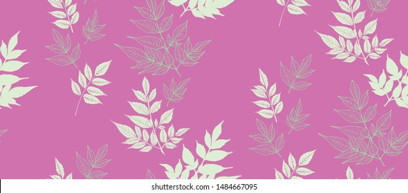 Leaves seamless pattern. Vector background hand drawn. Textile print, wrapping, wallpaper.