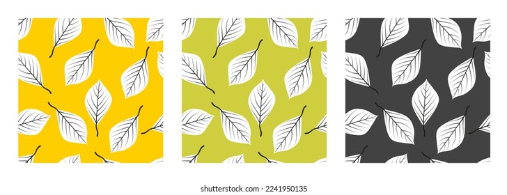 Leaves seamless pattern. Vector background. Set of multicolored patterns isolated on a white background.