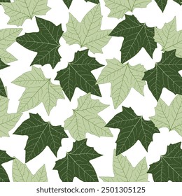 Leaves seamless pattern, vector background. Abstract modern winter green theme leaf endless background in military style for fabric and fashion print.
