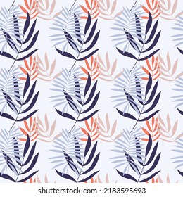 Leaves seamless pattern vector. Flat palm branches exotic floral illustration. Summer holiday backdrop. Wallpaper, background, fabric, textile, print, wrapping paper or package design.