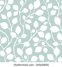 Leaves Seamless Pattern. Vector seamless pattern with graphic white leaves for textile print, page fill, wrapping paper, web design