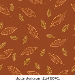 leaves seamless pattern. vector illustration hand drawn in doodle style. scandinavian, minimalism. wallpaper, background, textiles, wrapping paper.