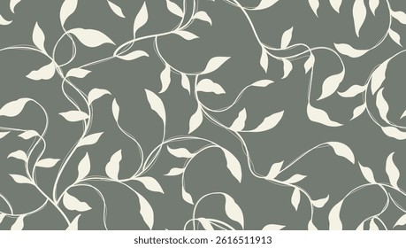 Leaves Seamless Pattern. Vector Leaf Design Elegant Hand Drawn Style. Minimalist Trendy Contemporary Floral Design for Prints, Textile, Fabric, Posters, Invitations, Branding Design. Not AI