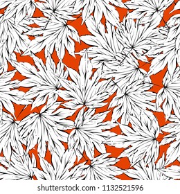 Leaves seamless pattern, vector, vlack and white lines
