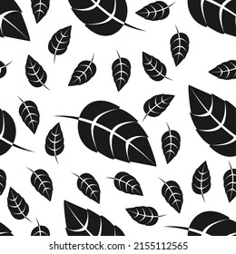 Leaves seamless pattern for wallpaper, textile or packaging. Vector background from botanical elements repeat. attern of leafs black color. Endless foliage illustration.