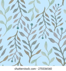 Leaves seamless pattern. Watercolor painting.