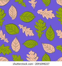 Leaves seamless patterns, oak and elm leaves, vector grafic.