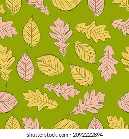 Leaves seamless patterns, oak and elm leaves, vector grafic.