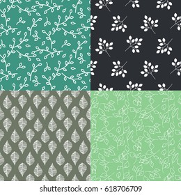 Leaves seamless vector pattern set background. Nature leaf green background.