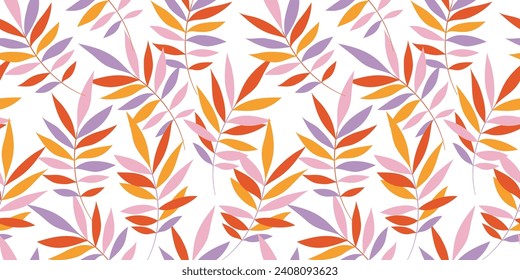 Leaves Seamless Vector Pattern. Watercolor Tropic Palm Leaves Background, Pink Jungle Print
