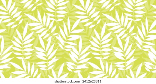 Leaves Seamless Vector Pattern. Watercolor Tropic Palm Leaves Background, Jungle Print