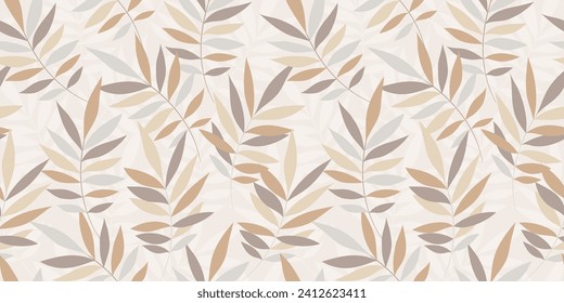 Leaves Seamless Vector Pattern. Watercolor Tropic Palm Leaves Background, Brown Jungle Print